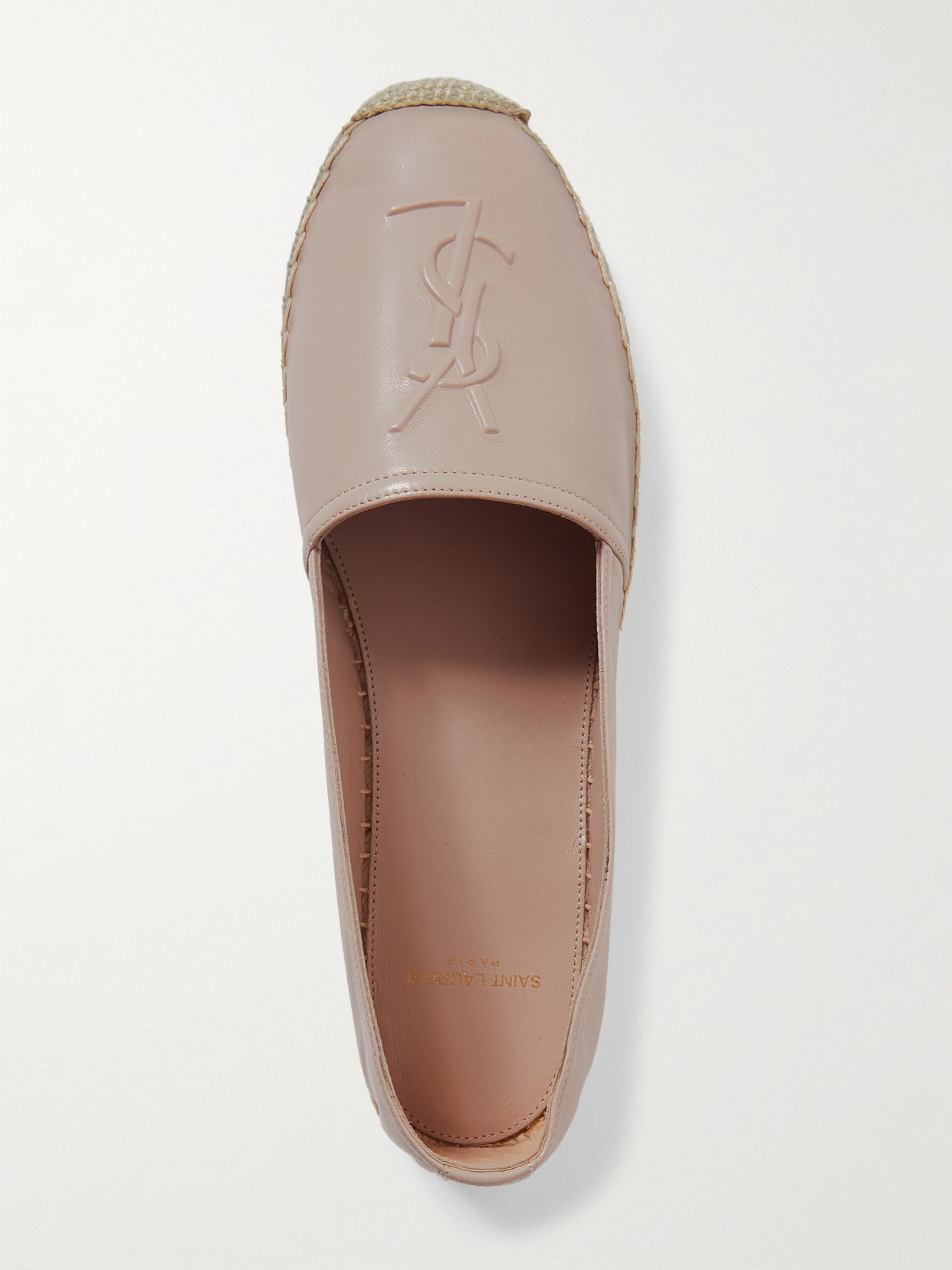 SAINT LAURENT Logo-embossed Leather Espadrilles - Neutrals
