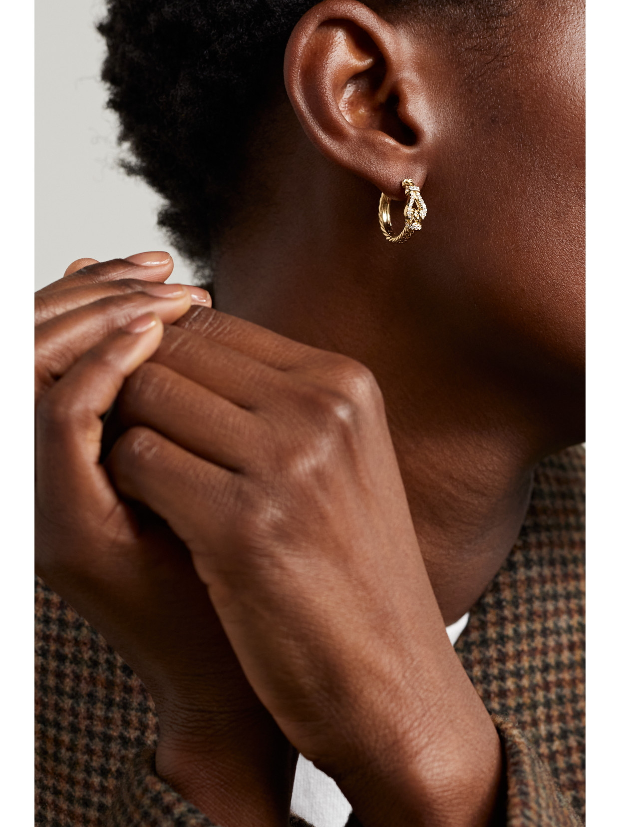 DAVID YURMAN THOROUGHBRED LOOP HOOP 18-KARAT GOLD DIAMOND EARRINGS