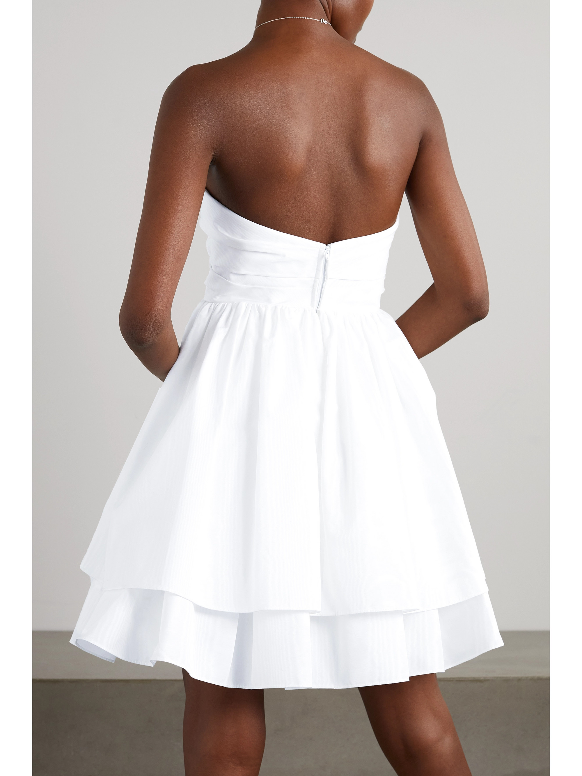Carolina Herrera Strapless tiered ruffled cutout moire-taffeta mini dress