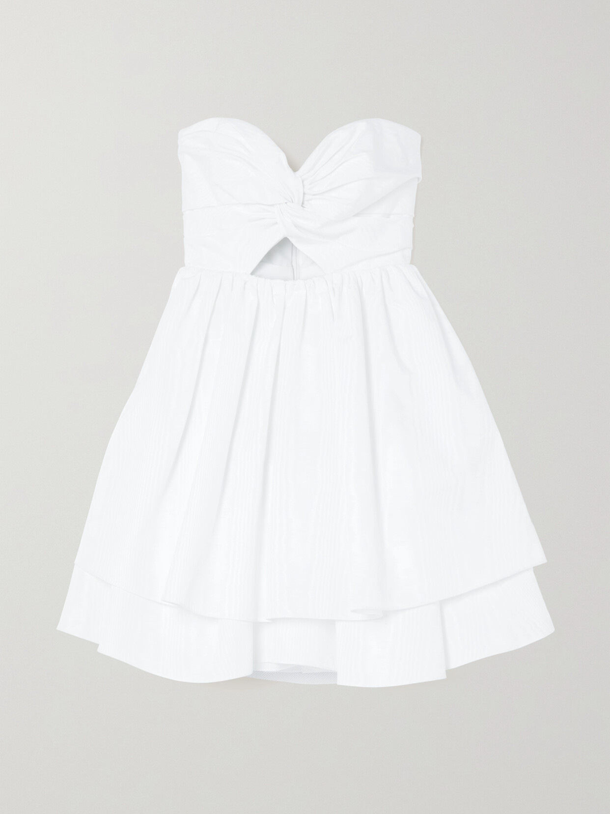 Carolina Herrera Strapless Tiered Ruffled Cutout Moire-taffeta Mini Dress - White