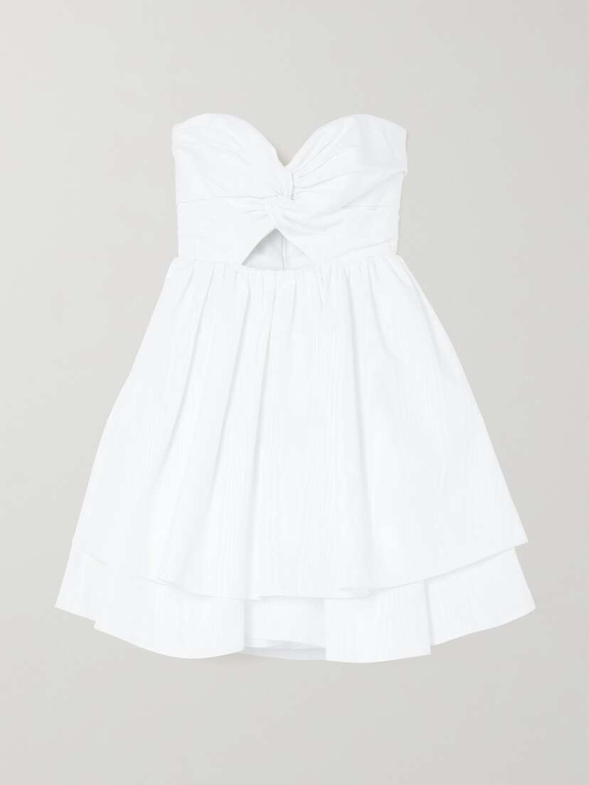 Carolina Herrera Strapless Tiered Ruffled Cutout Moire-taffeta Mini Dress