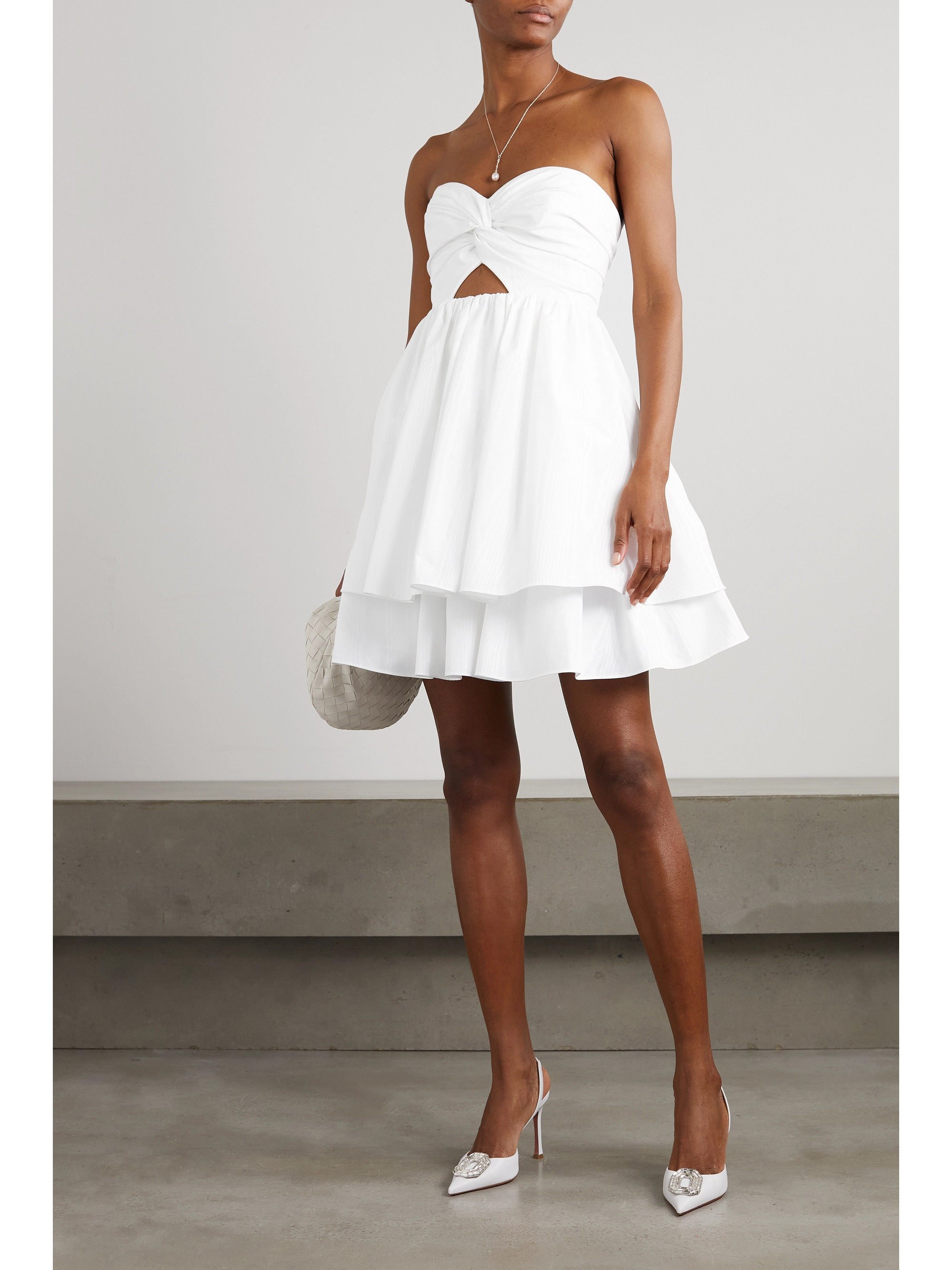 Carolina Herrera Strapless tiered ruffled cutout moire-taffeta mini dress
