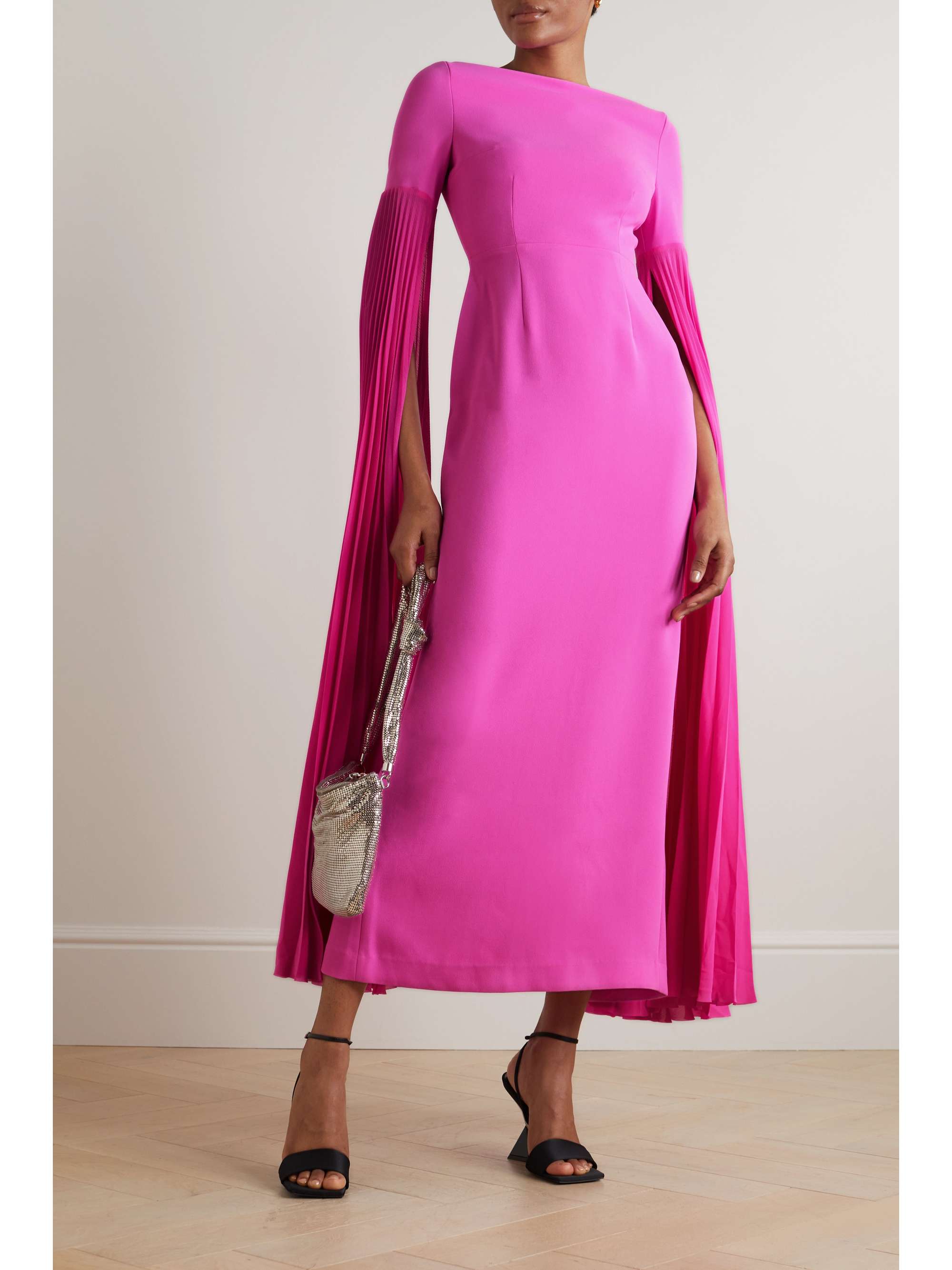 SOLACE LONDON Grace crepe and pleated chiffon gown