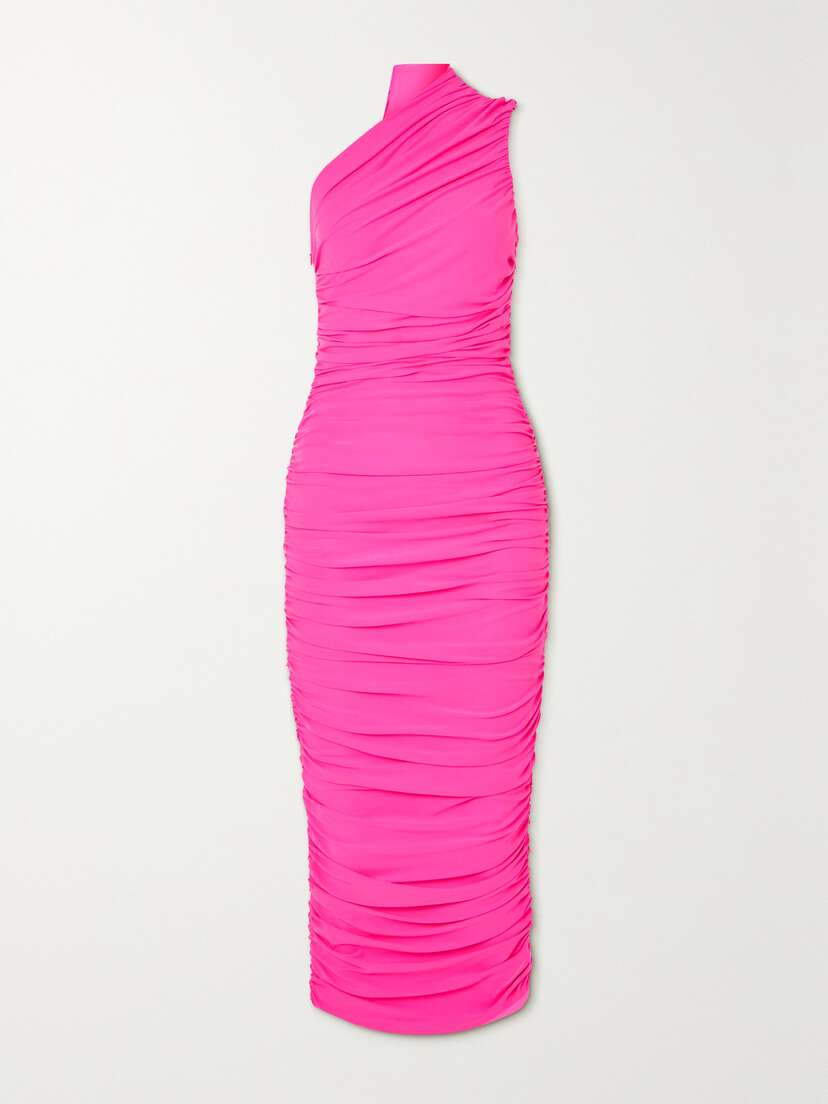 Solace London Amaya One-shoulder Ruched Jersey-crepe Midi Dress - UK 16