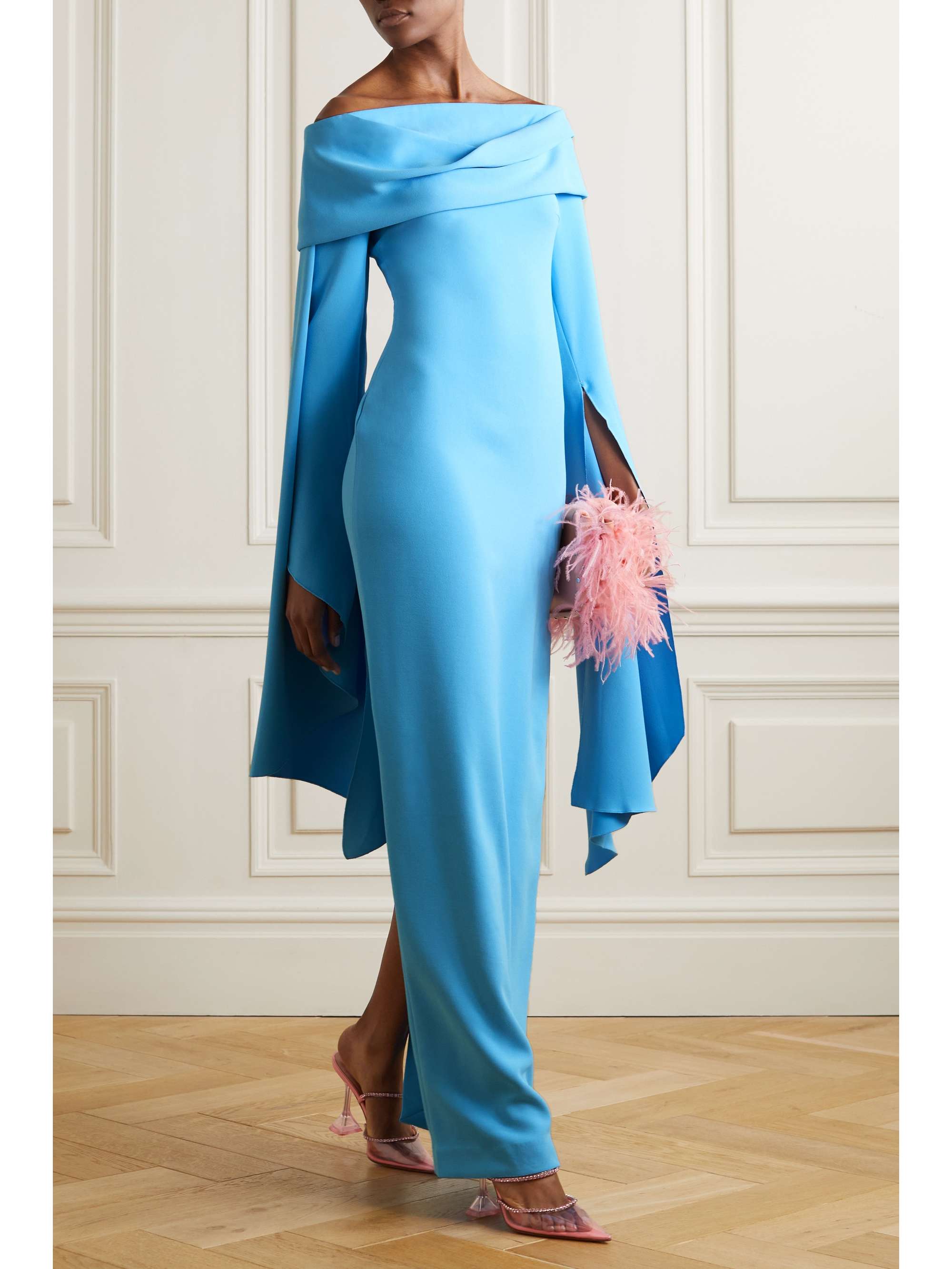 SOLACE LONDON Arden draped off-the-shoulder crepe maxi dress