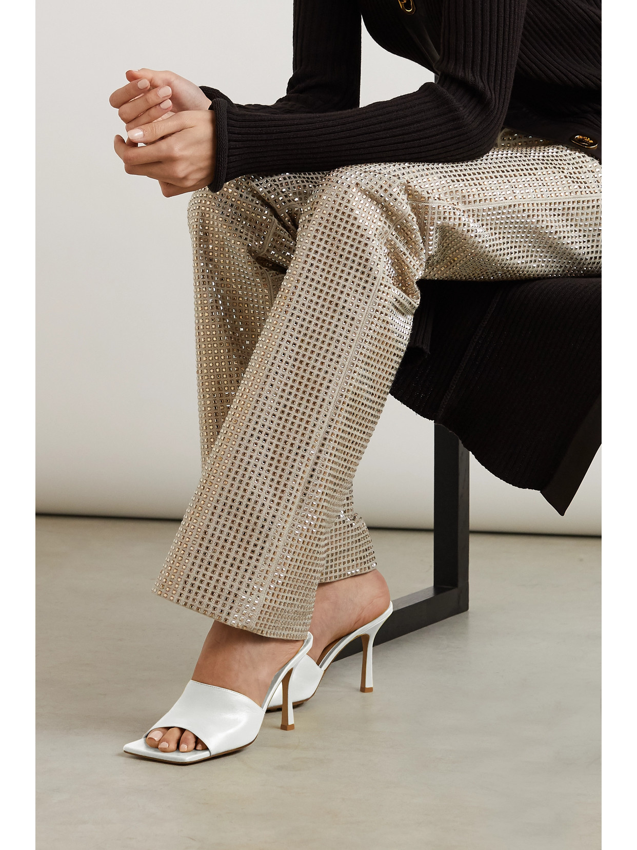 Shop Bottega Veneta Leather Mules In White