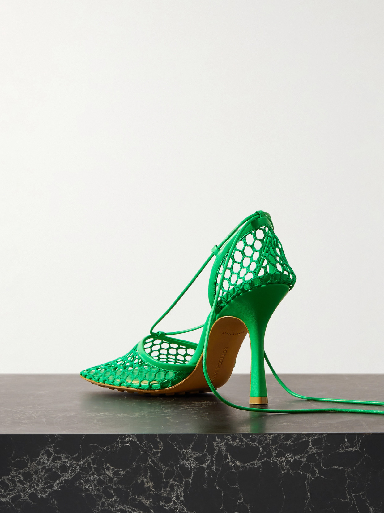 Bottega Laceup Leathertrimmed Mesh Pumps In Green ModeSens
