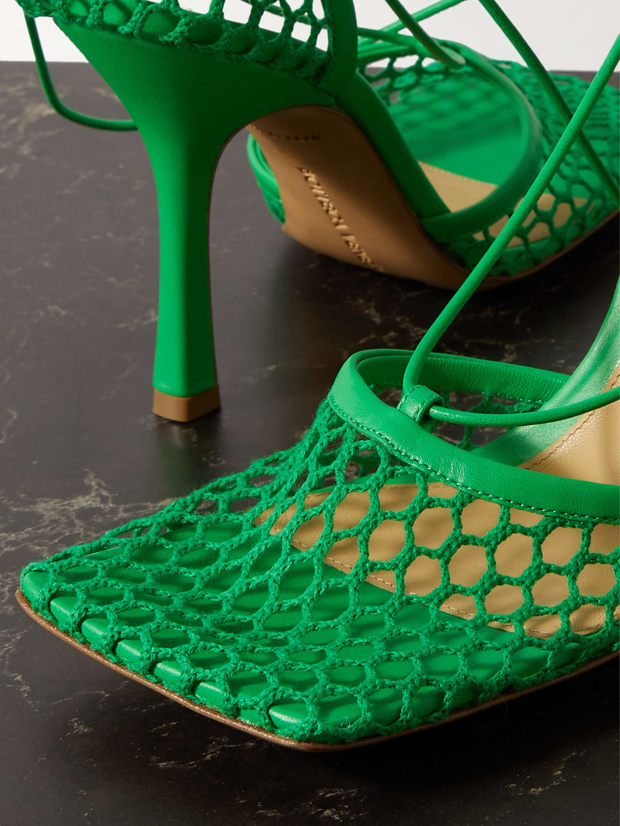 BOTTEGA Laceup leathertrimmed mesh pumps NETAPORTER