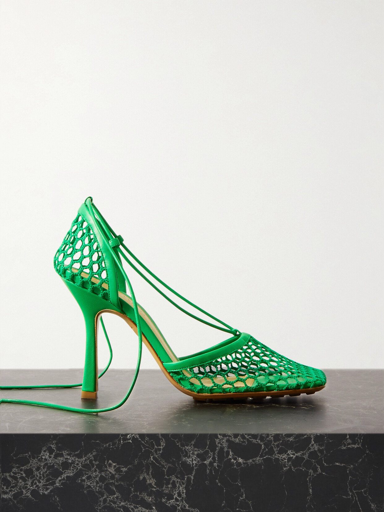 Bottega Veneta Lace-up Leather-trimmed Mesh Pumps In Green