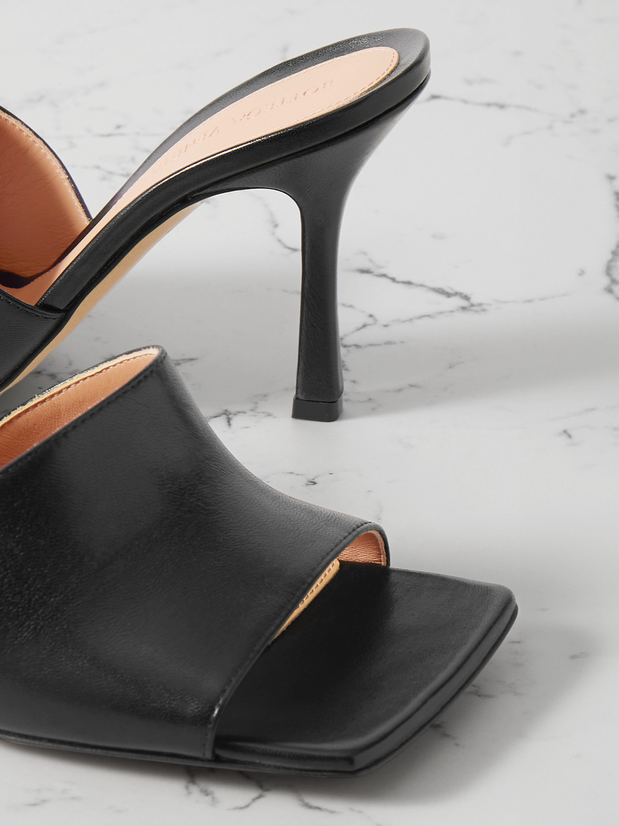 Bottega Veneta Stretch Square-toe Leather Mules In Black