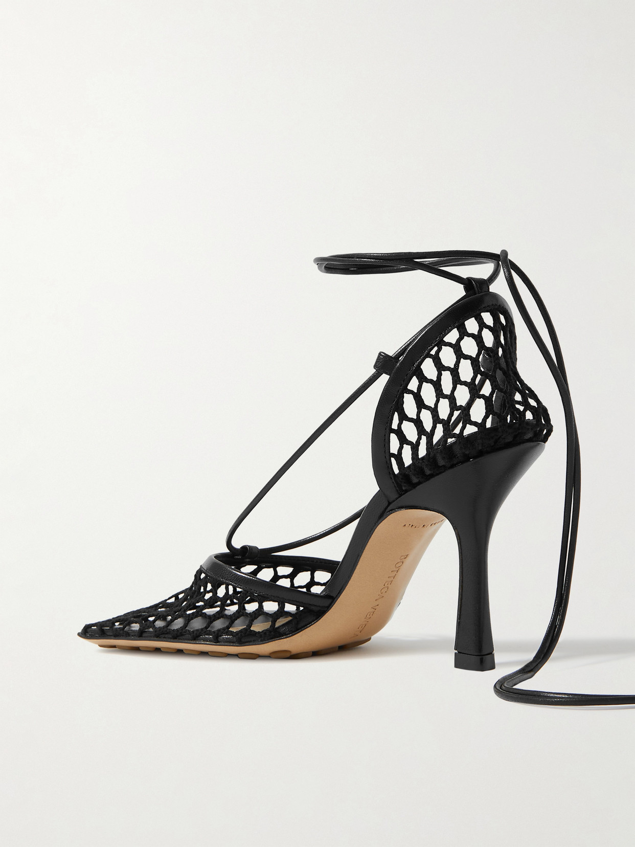 Shop Bottega Veneta Lace-up Leather-trimmed Mesh Pumps In Black