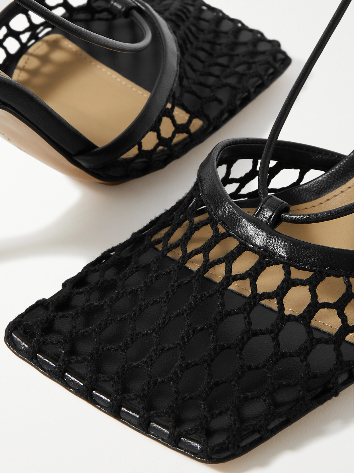 Shop Bottega Veneta Lace-up Leather-trimmed Mesh Pumps In Black