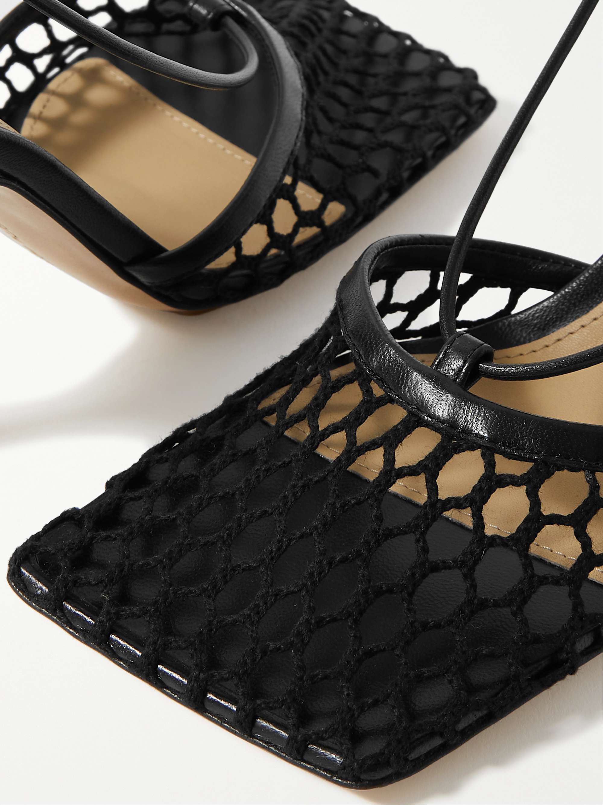 BOTTEGA VENETA Lace-up leather-trimmed mesh pumps