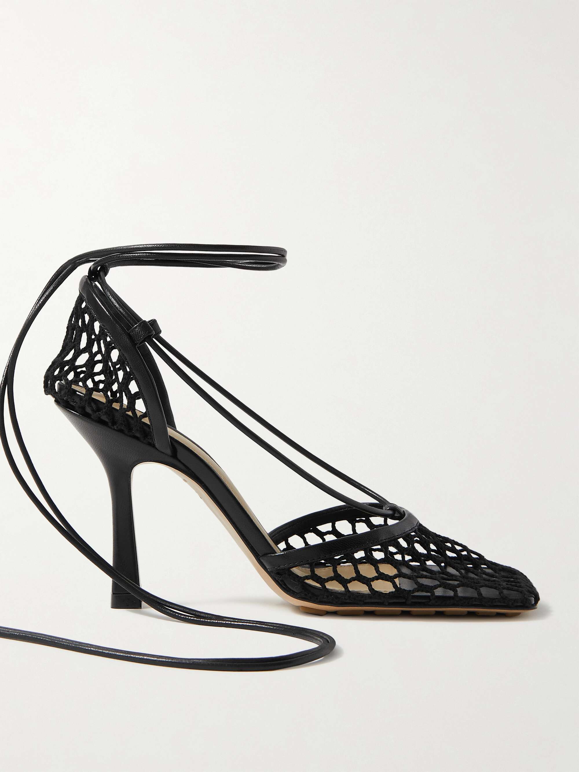 BOTTEGA VENETA Lace-up leather-trimmed mesh pumps | NET-A-PORTER