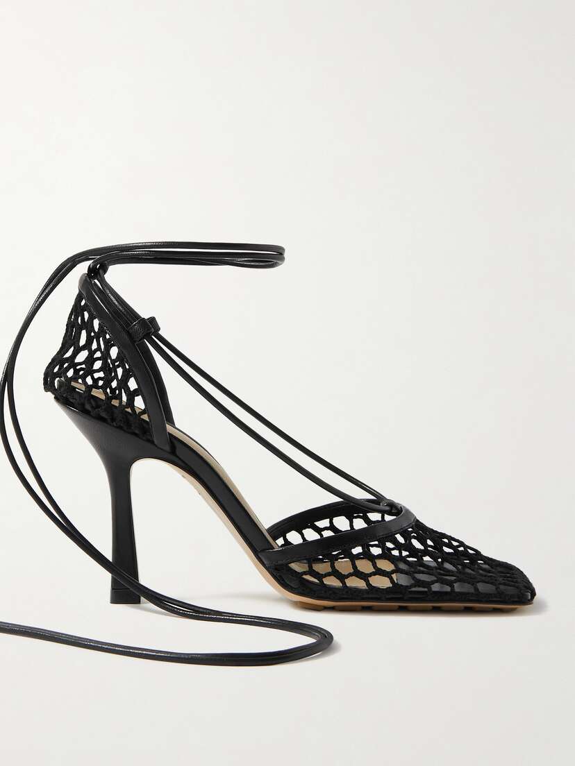 Bottega Veneta Lace-up Leather-trimmed Mesh Pumps