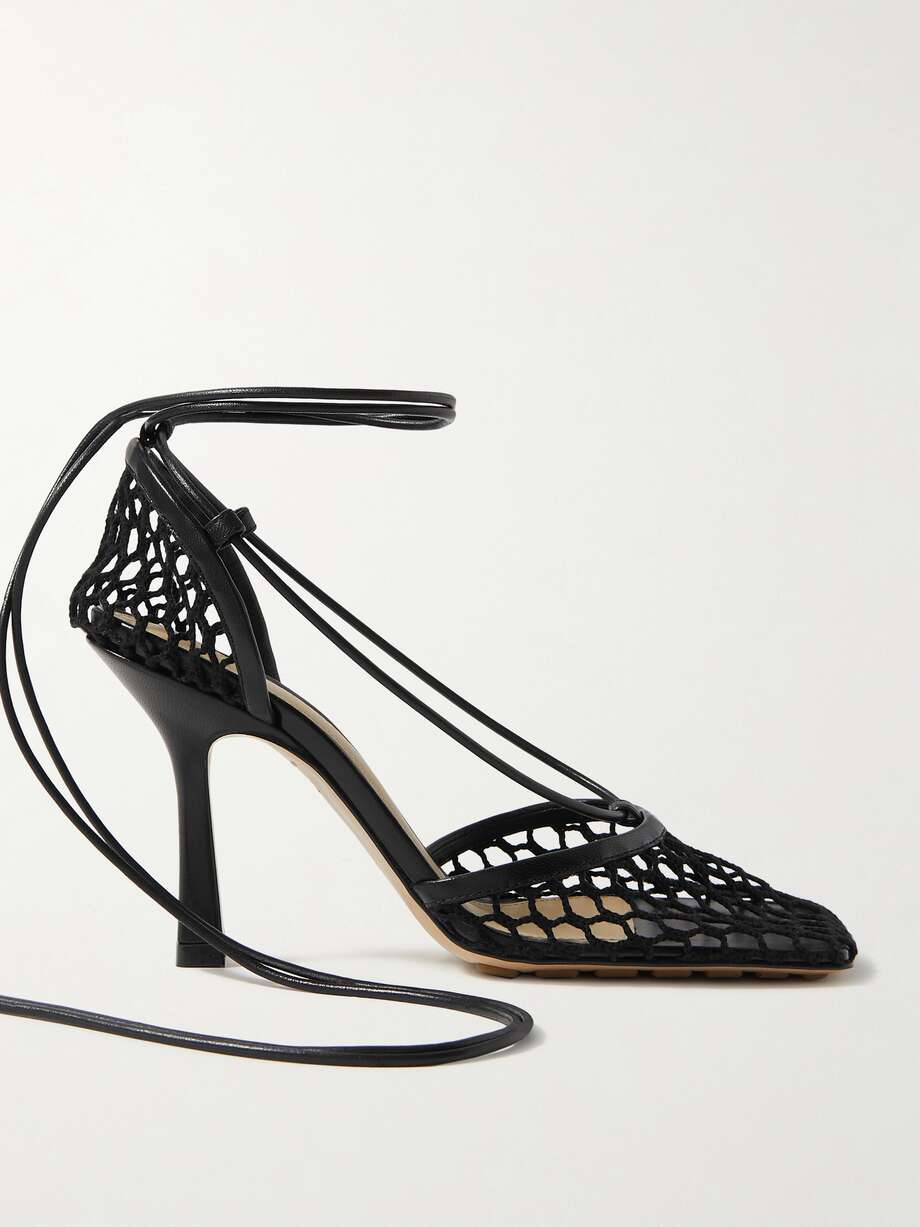 BOTTEGA Laceup leathertrimmed mesh pumps NETAPORTER