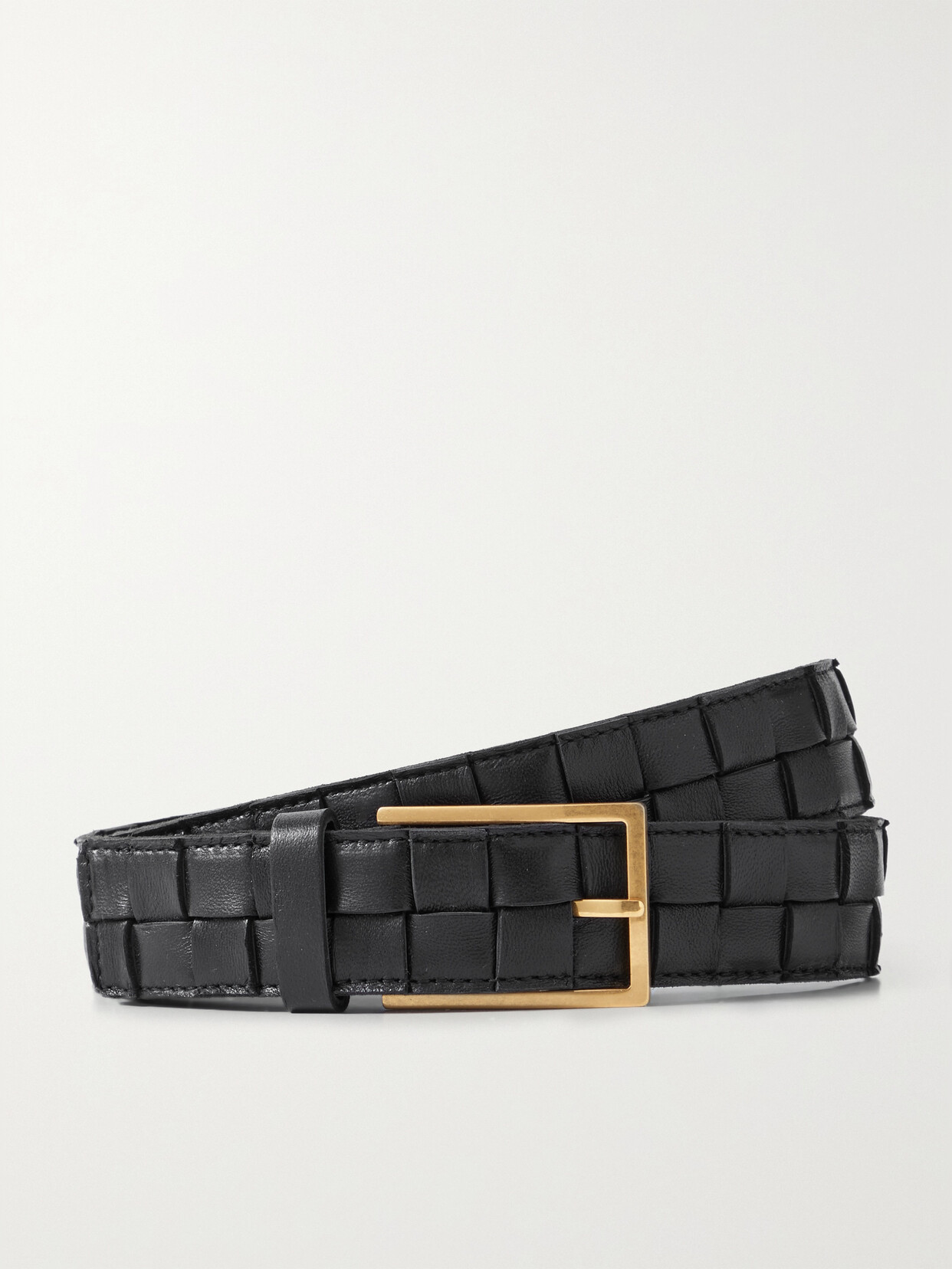 Bottega Veneta Intrecciato Leather Belt - Black