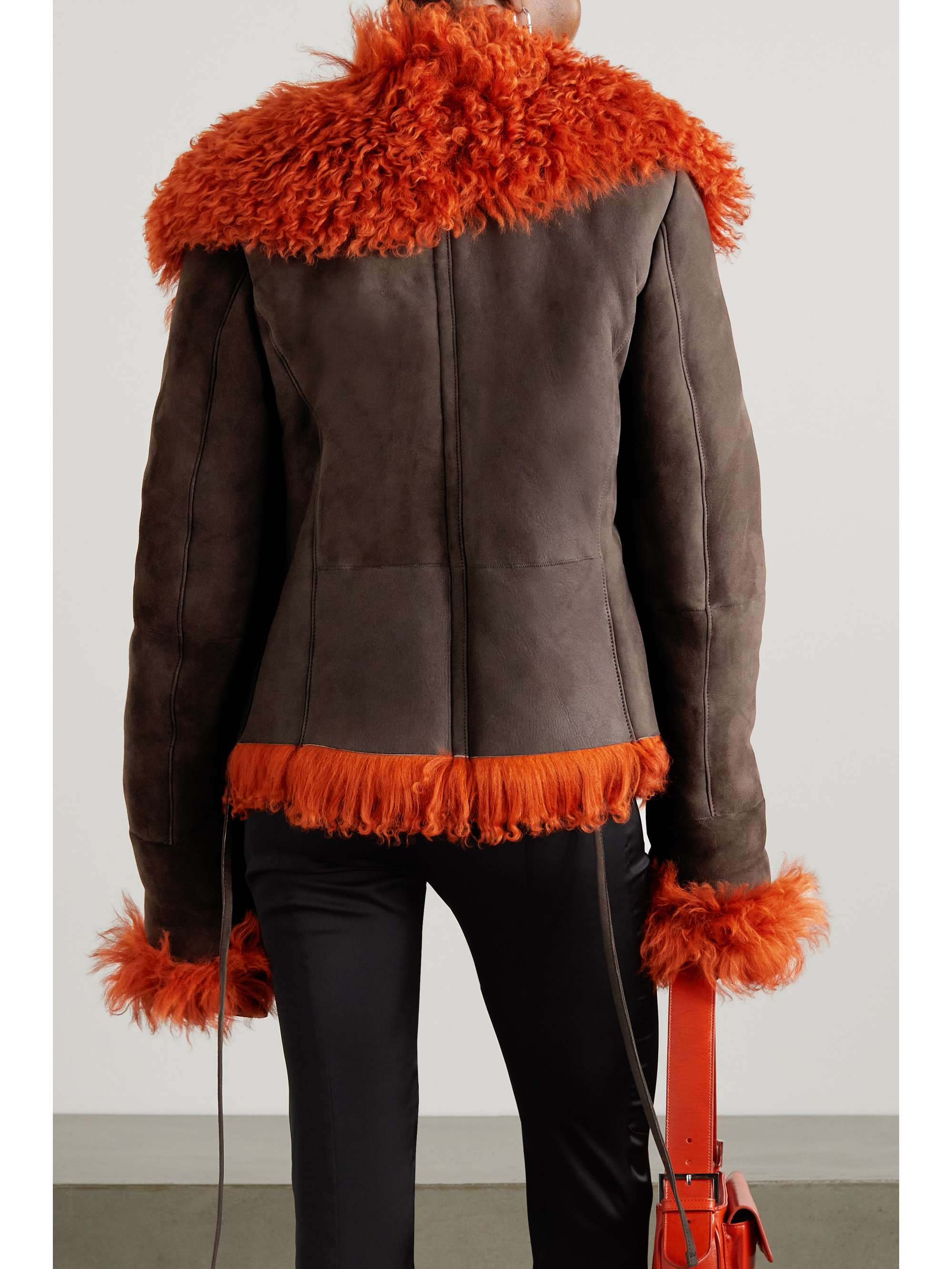 Orange Shearling-trimmed suede jacket | ACNE STUDIOS | NET-A-PORTER