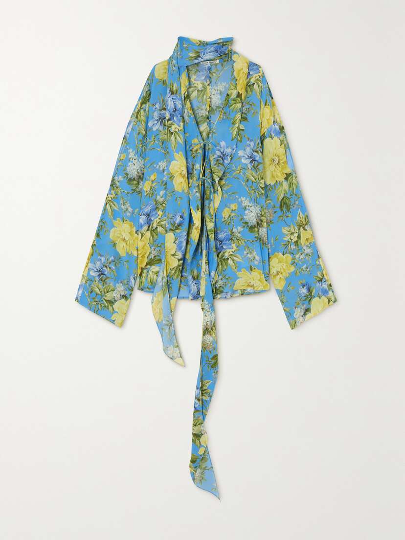 Acne Studios Tie-detailed Floral-print Crepe De Chine Blouse