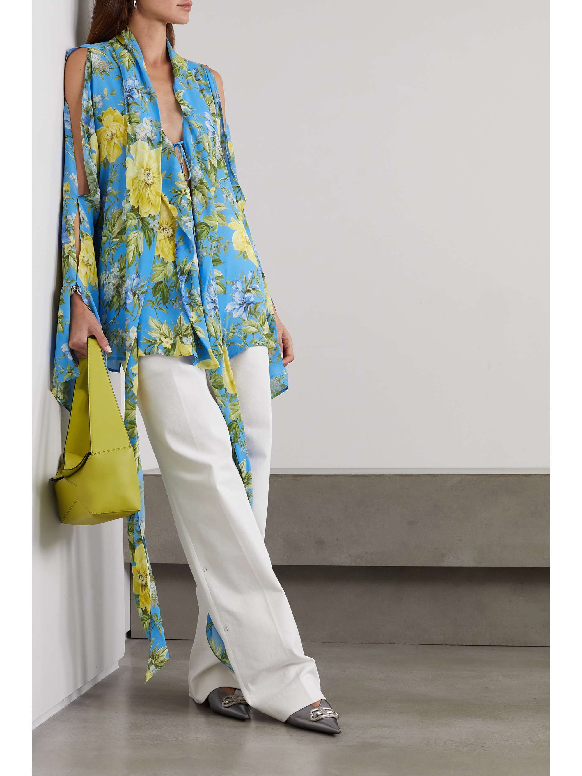 ACNE STUDIOS Tie-detailed floral-print crepe de chine blouse