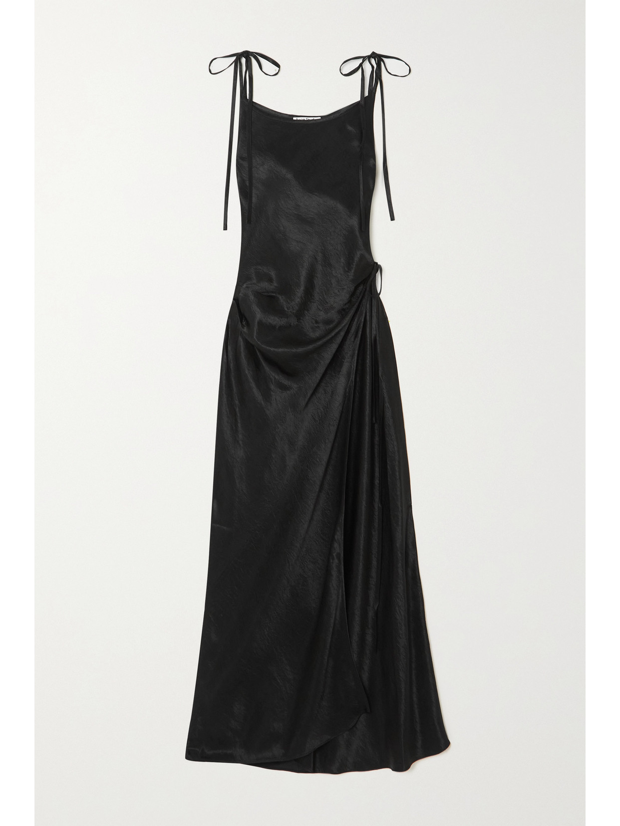 Acne Studios Gathered Hammered-satin Maxi Dress In Black | ModeSens