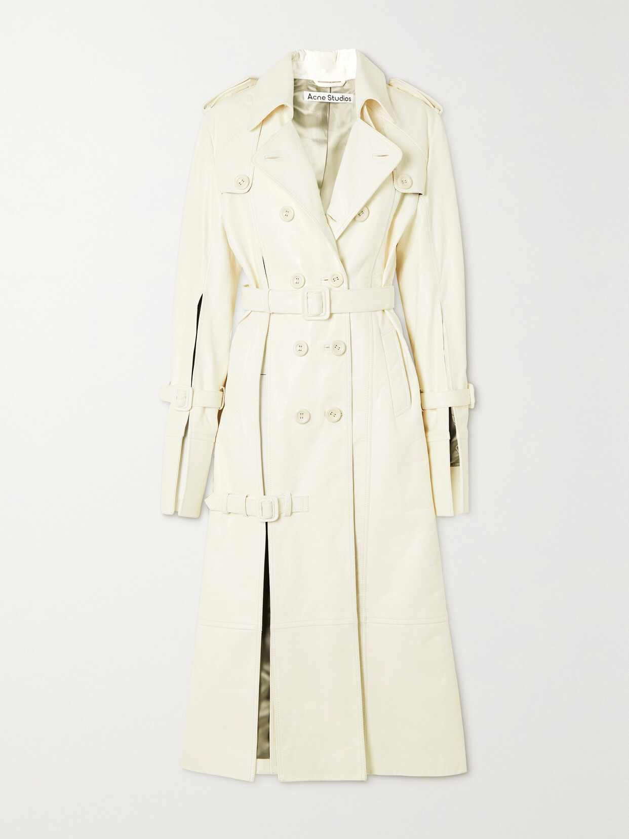 Acne Studios Double-breasted Leather Trench Coat In Off White