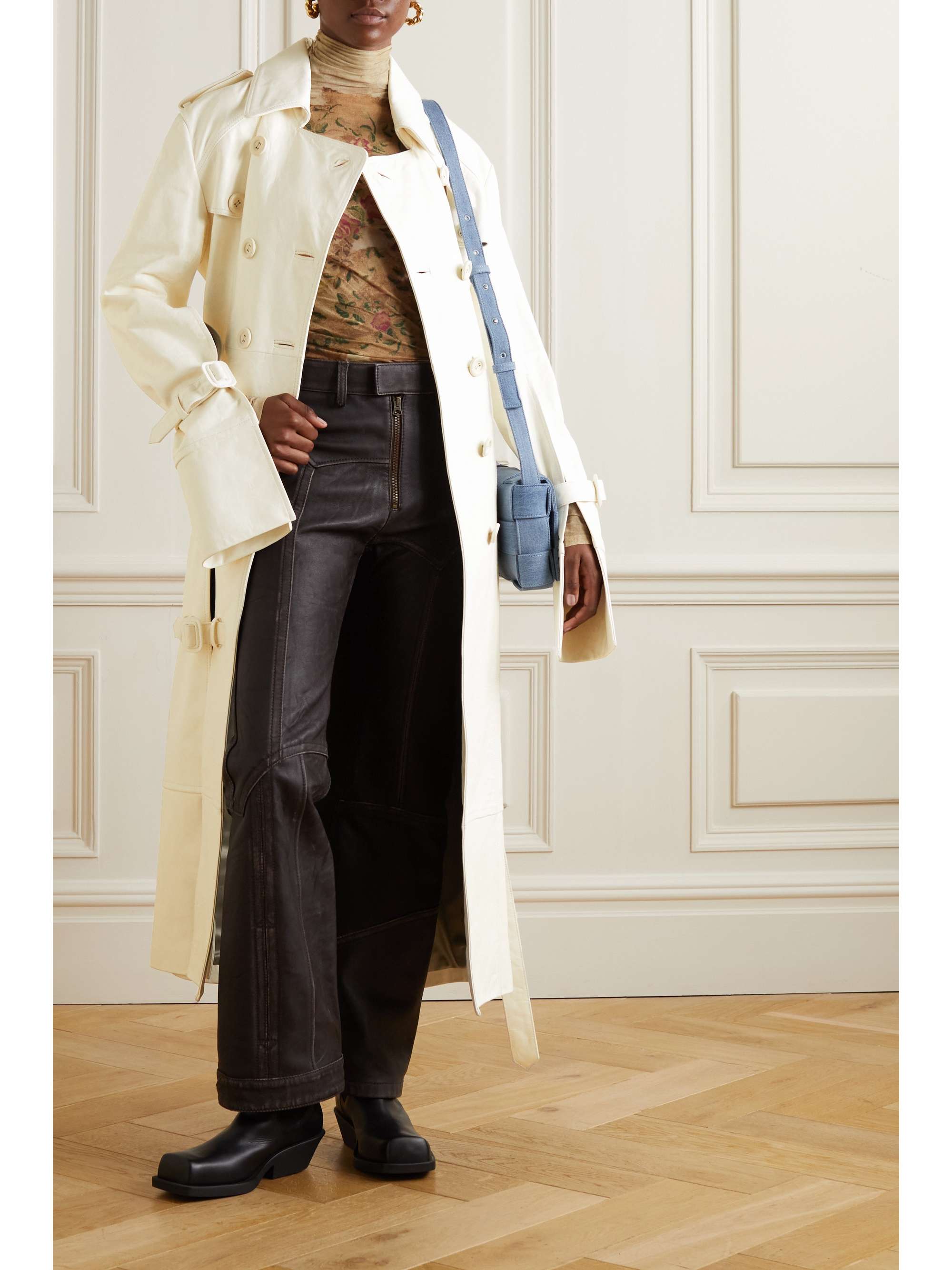 ACNE STUDIOS Double-breasted leather trench coat | NET-A-PORTER