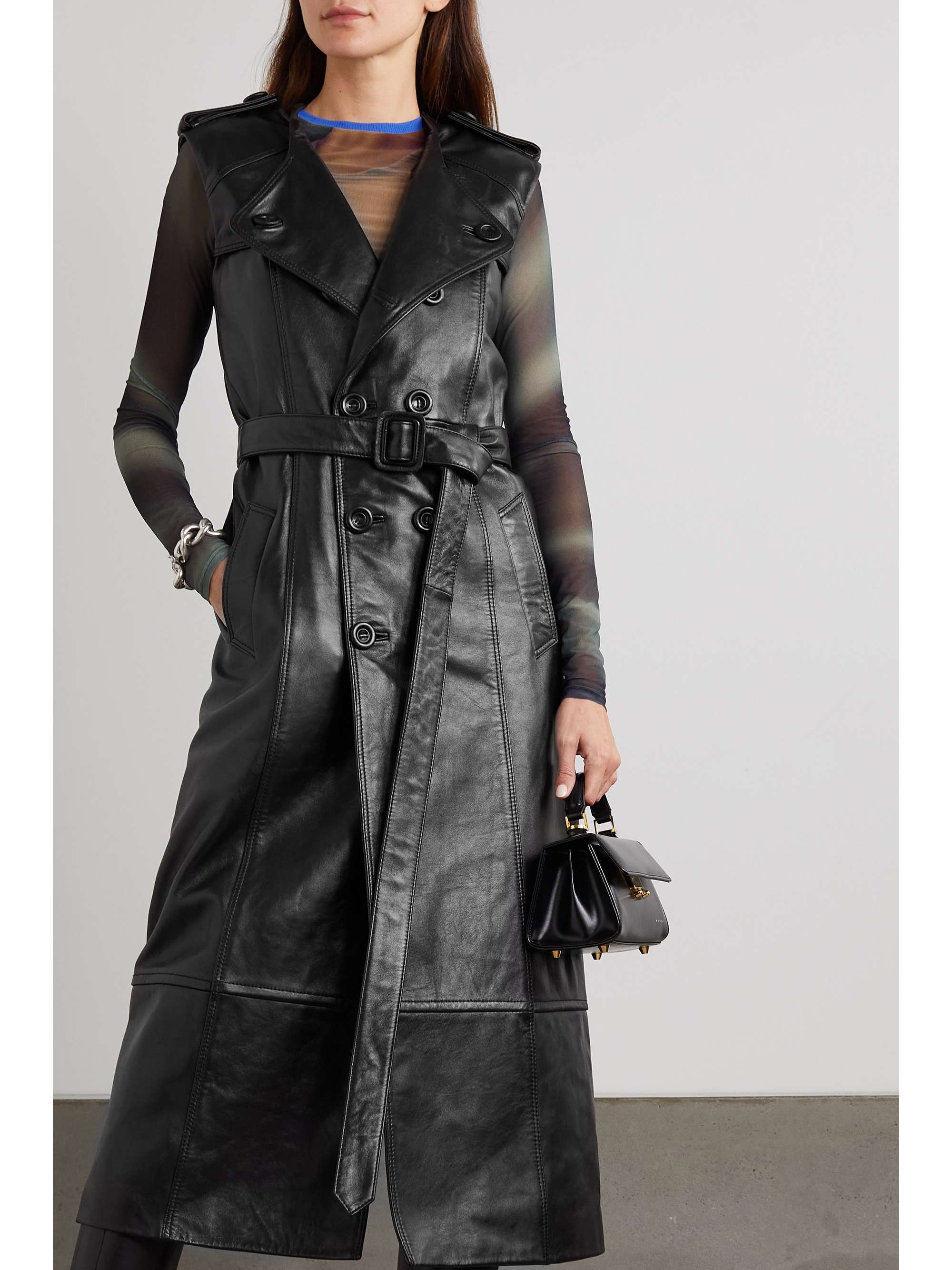 ACNE STUDIOS Double-breasted belted leather coat | NET-A-PORTER