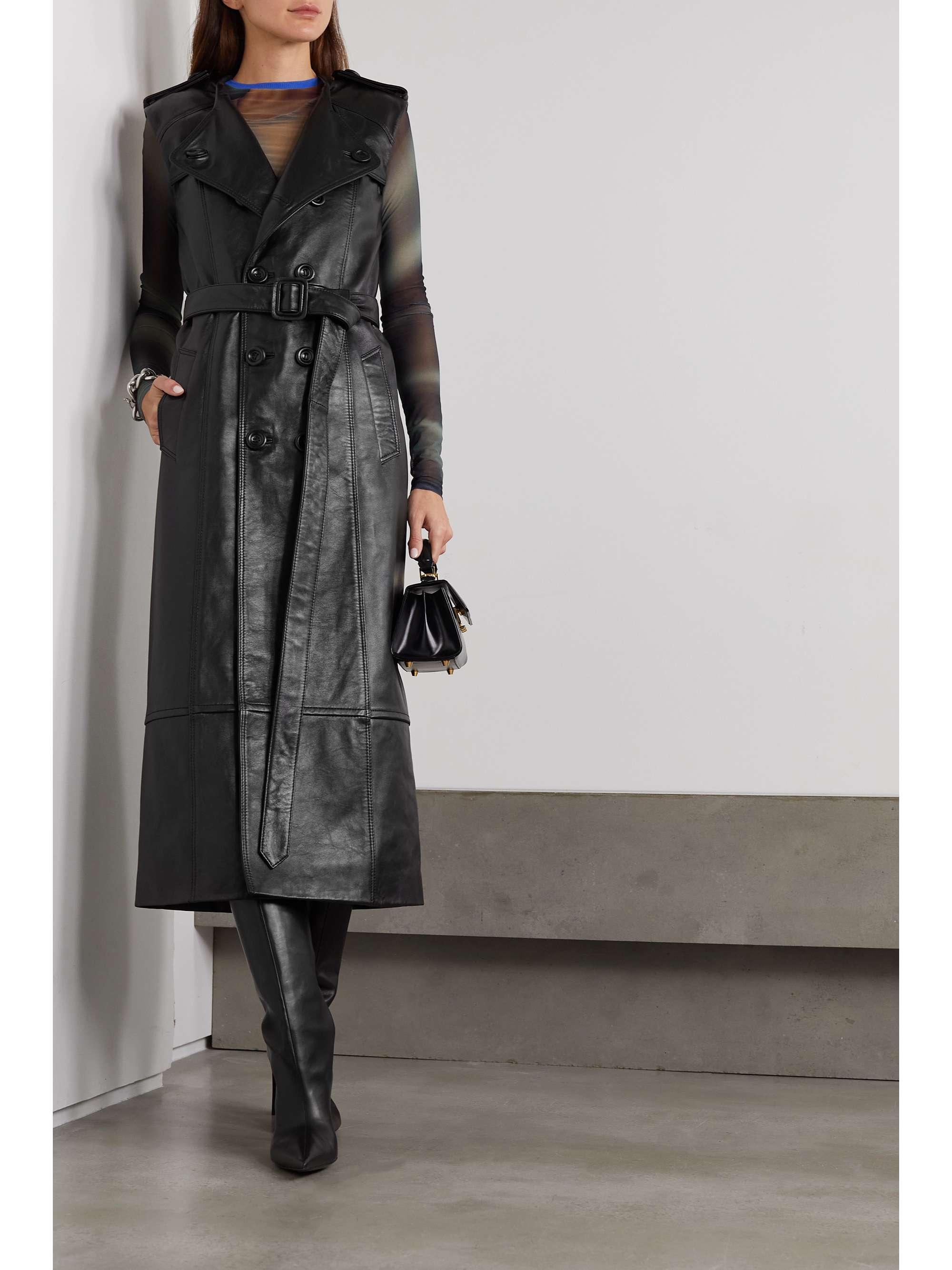 ACNE STUDIOS Double-breasted belted leather coat