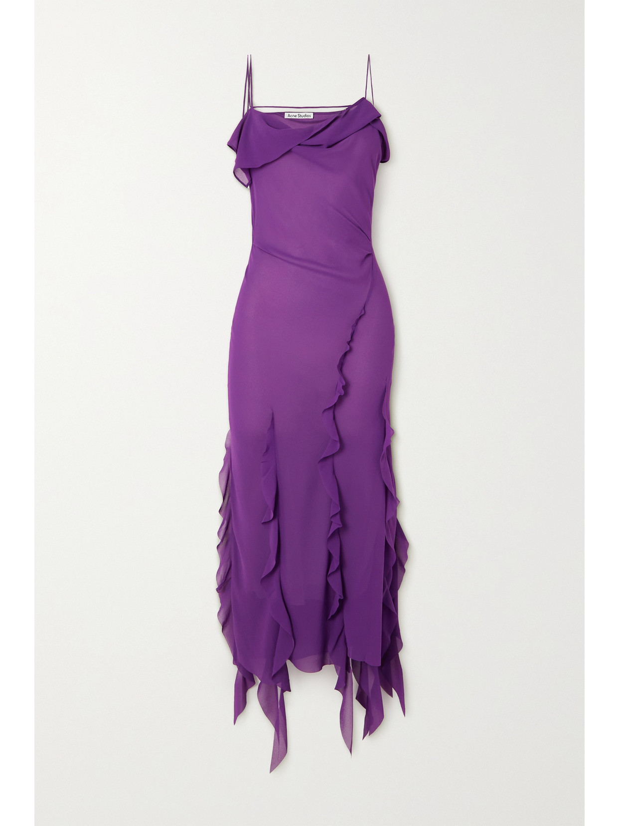 Acne Studios コーデュロイ パープル Acne Studios Cutout Ruffled Chiffon Midi Dress In Violet