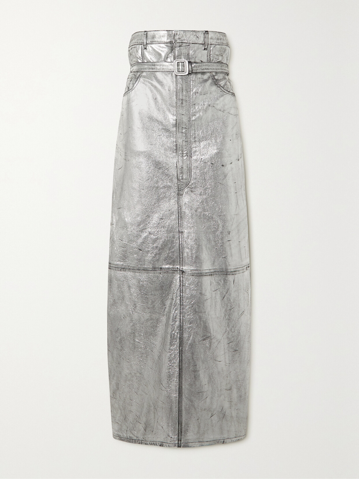 Acne Studios Metallic Belted Leather Maxi Skirt - Silver