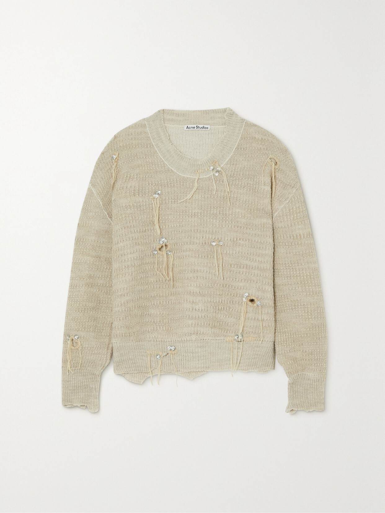 Acne Studios - Crystal-embellished Distressed Wool-blend Sweater - Gray 22 Awaiting product image