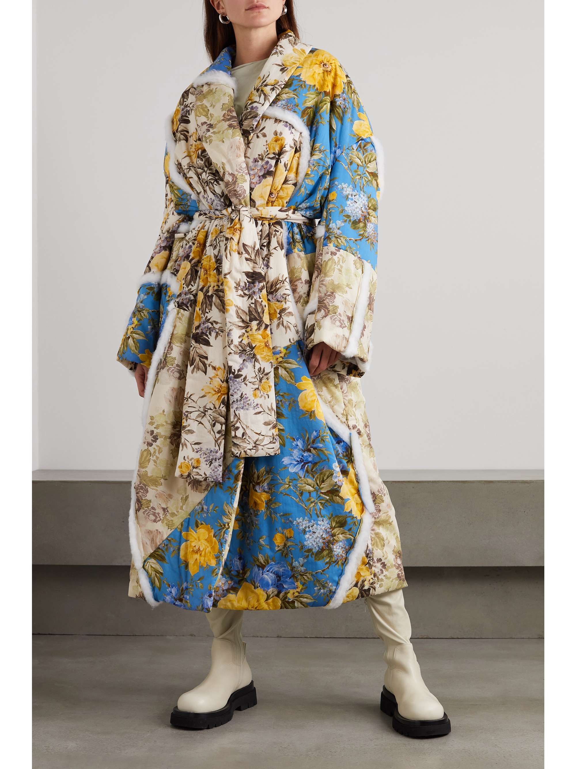 ACNE STUDIOS Belted cotton-trimmed floral-print cotton-shell coat