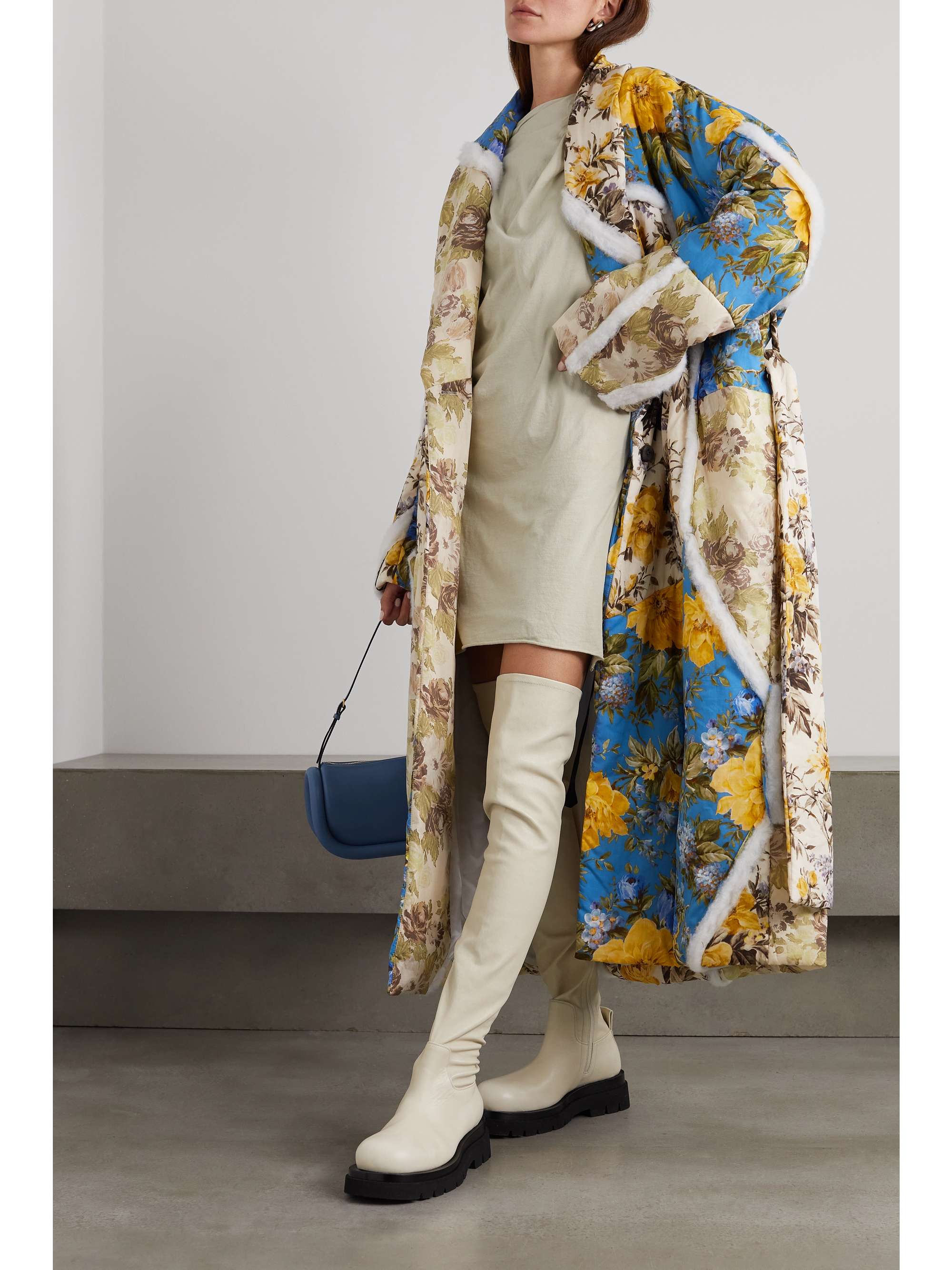 ACNE STUDIOS Belted cotton-trimmed floral-print cotton-shell coat
