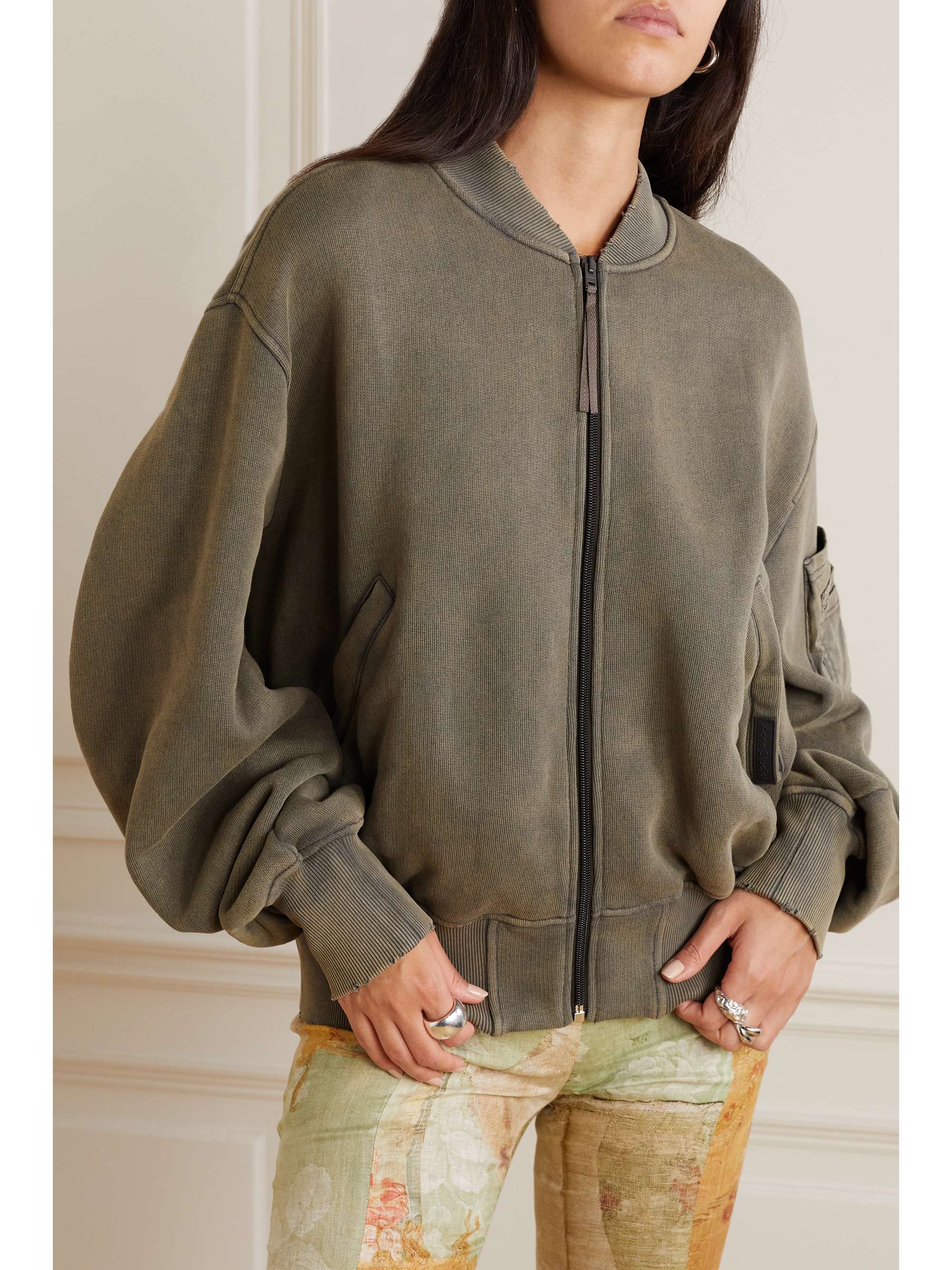 Army green Distressed cotton-jersey 
