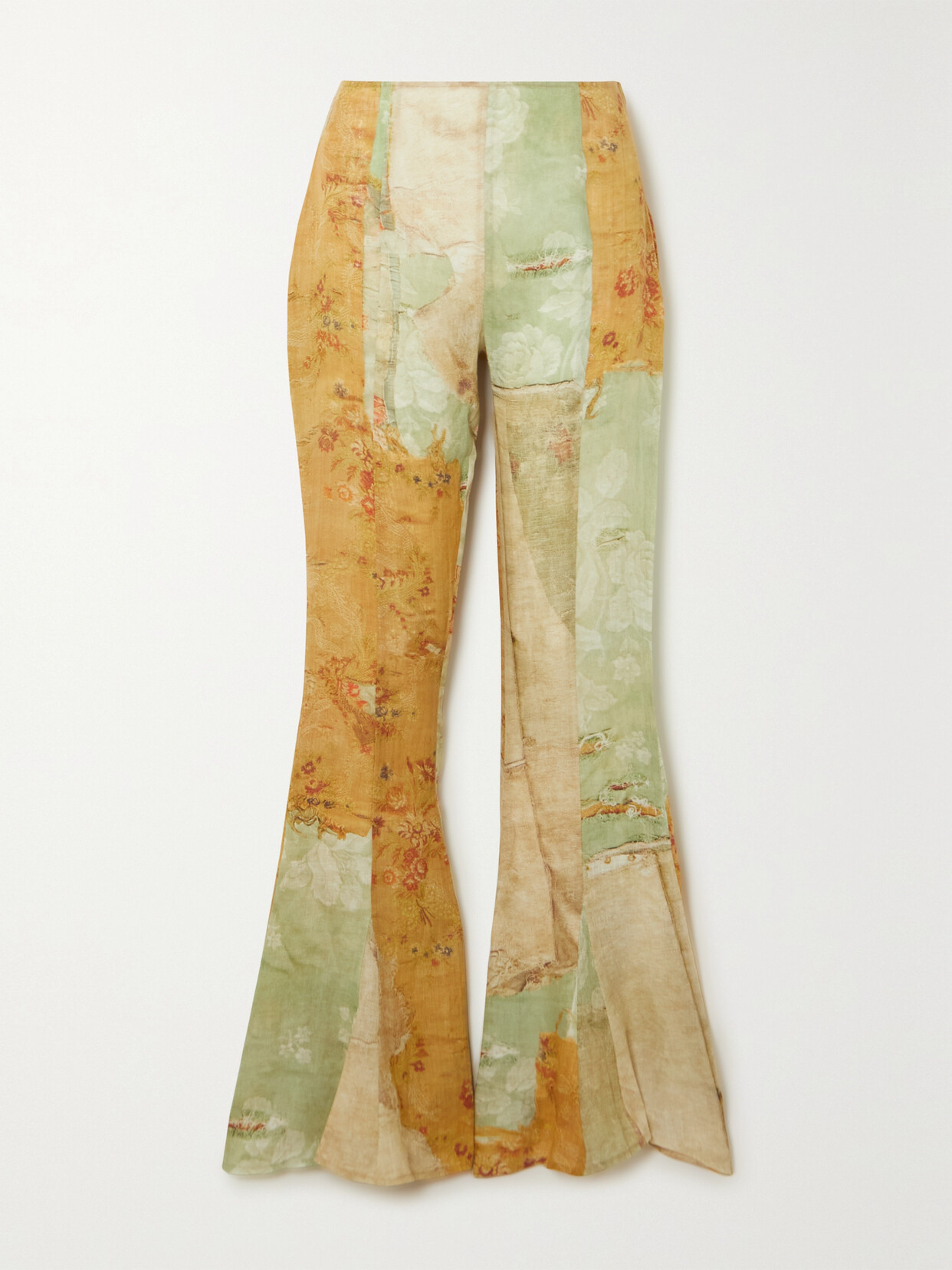 Acne Studios Printed Linen Flared Pants In Green