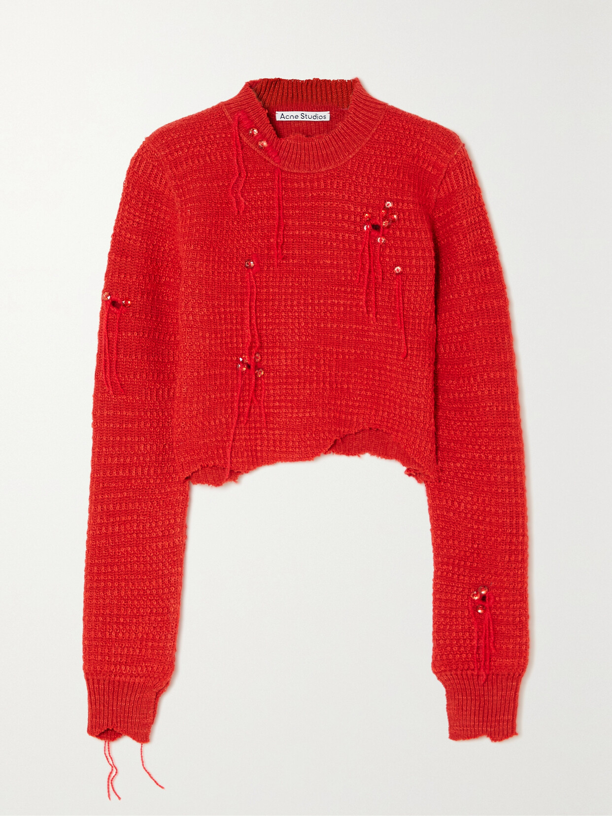 Acne Studios - Distressed Embellished Linen And Cotton-blend Sweater - Red