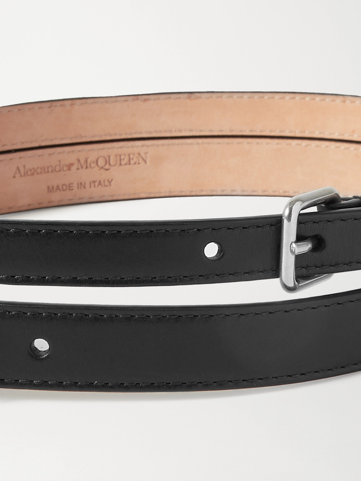 Alexander Mcqueen Black And Silver Double Thin Belt In Black