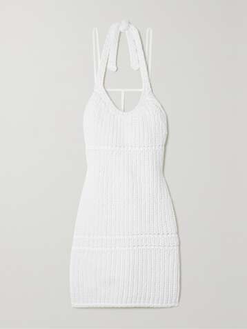 자크뮈스 원피스 JACQUEMUS Nuvola ribbed-knit halterneck mini dress,White