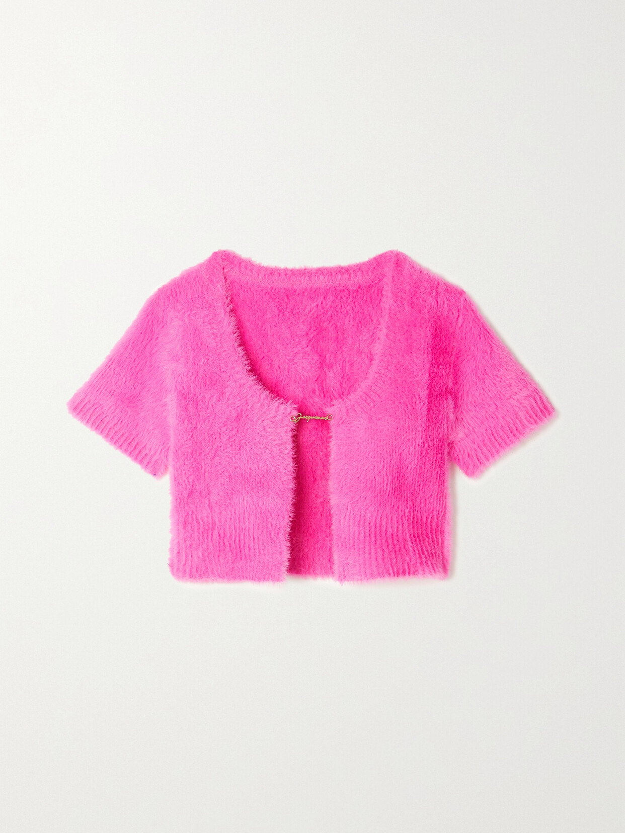 Shop Jacquemus La Maille Neve Cropped Brushed Knitted Cardigan In Pink