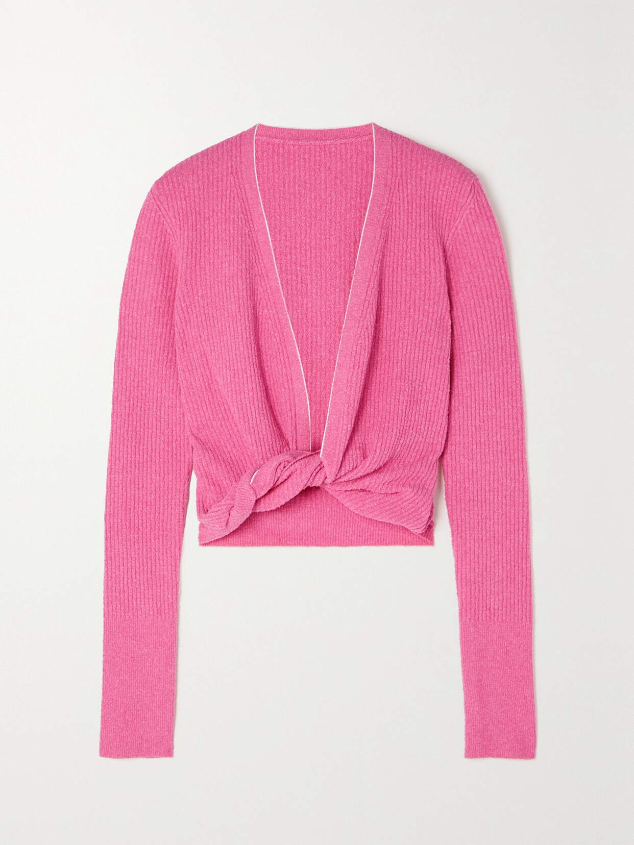 Jacquemus Noué Cropped Twist-front Ribbed Cotton-blend Jersey Top In Pink