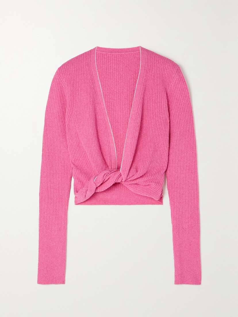 Jacquemus Noué Cropped Twist-front Ribbed Cotton-blend Jersey Top