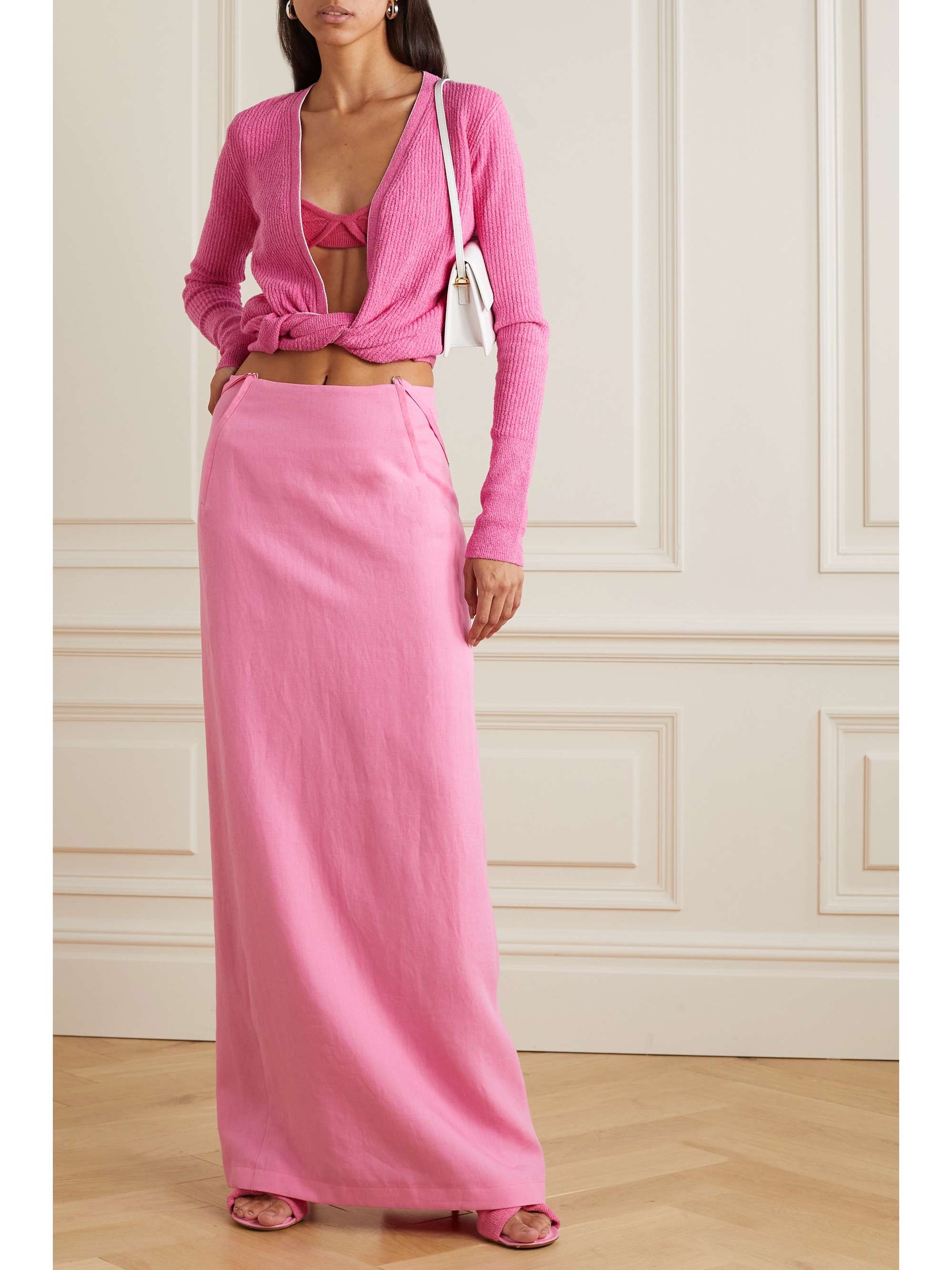JACQUEMUS Noué cropped twist-front ribbed cotton-blend jersey top