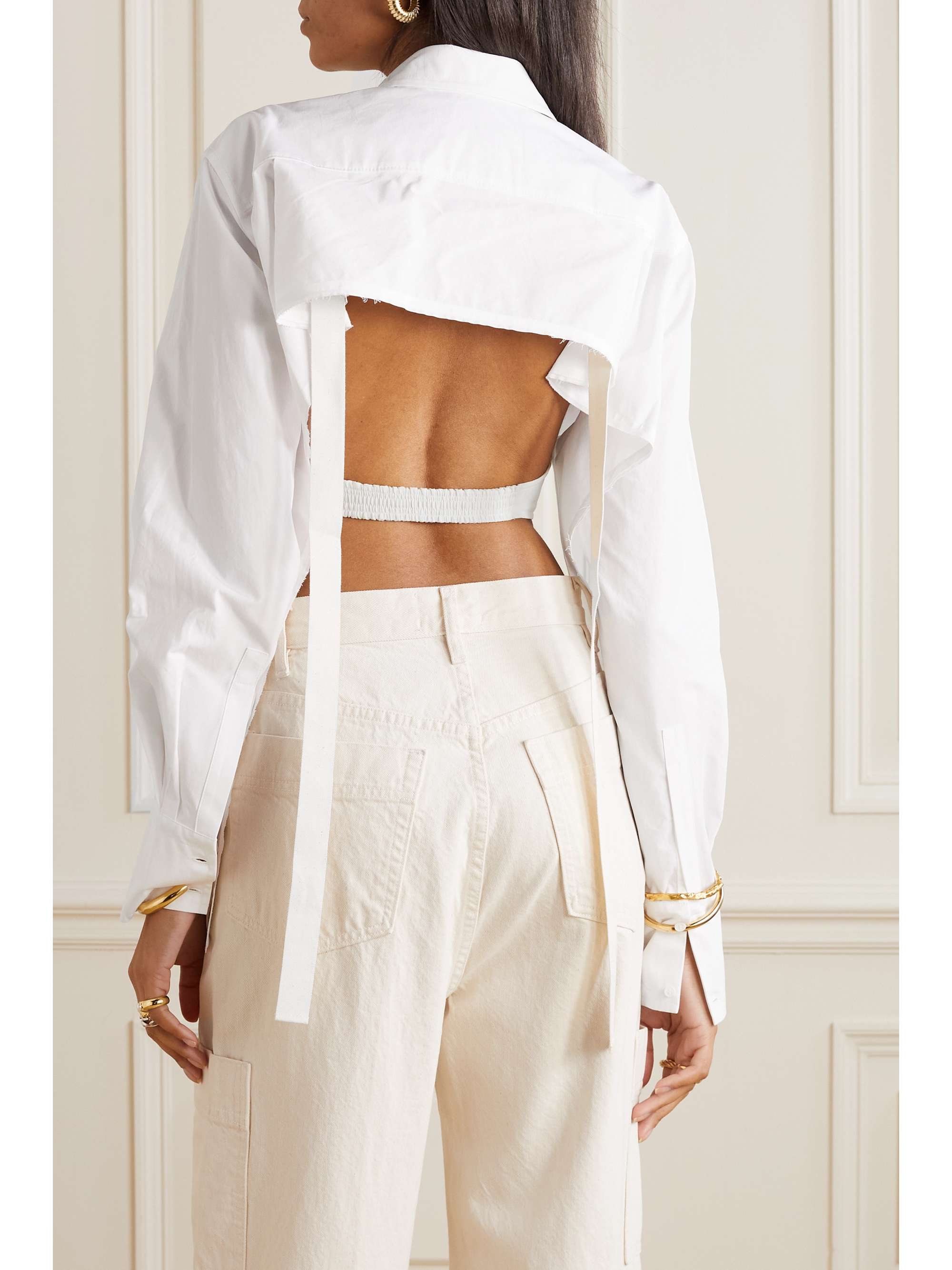 JACQUEMUS Cinta layered distressed cotton-poplin and gauze shirt