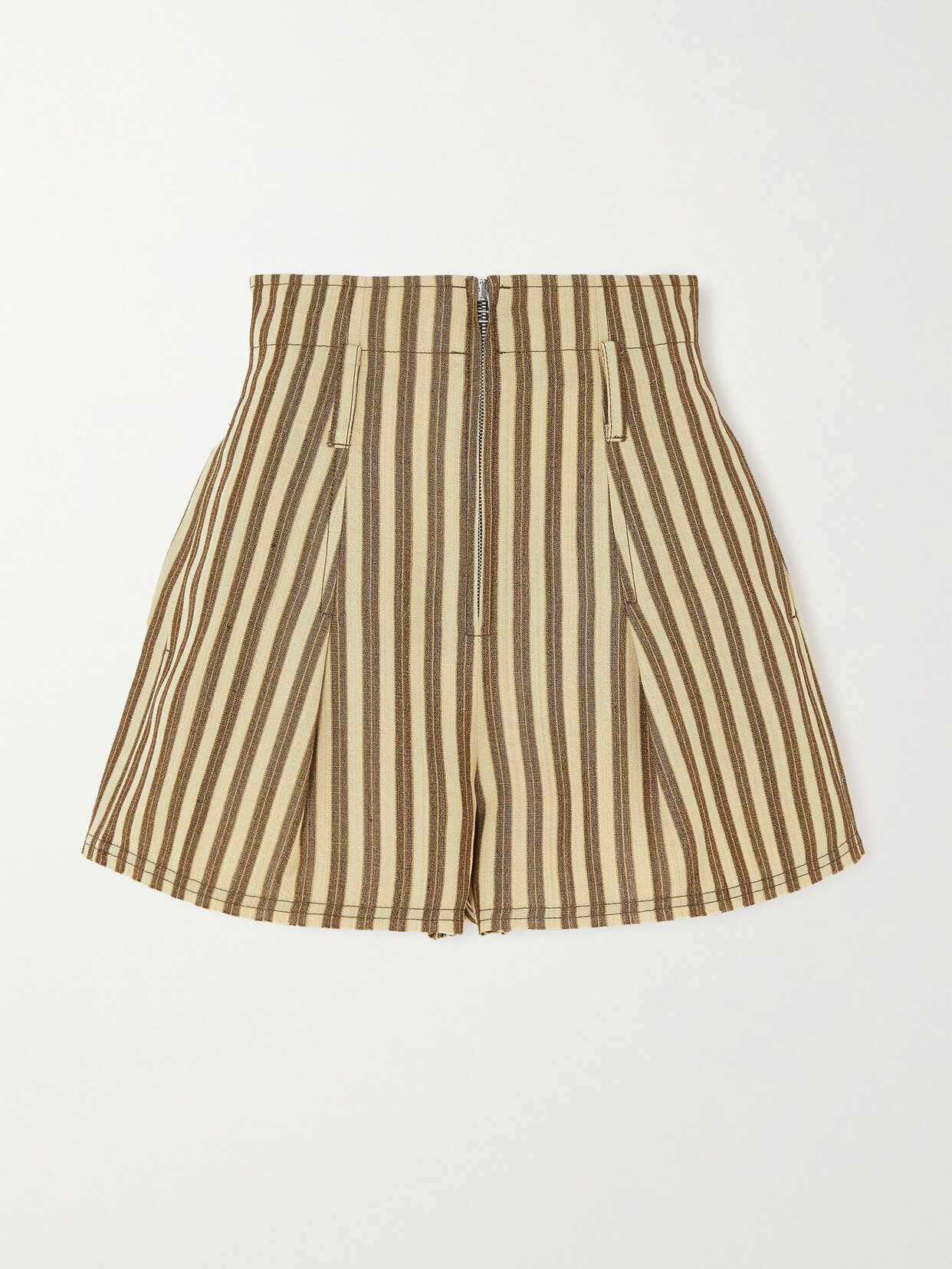 Shop Jacquemus Santon Pleated Striped Woven Shorts In Neutrals