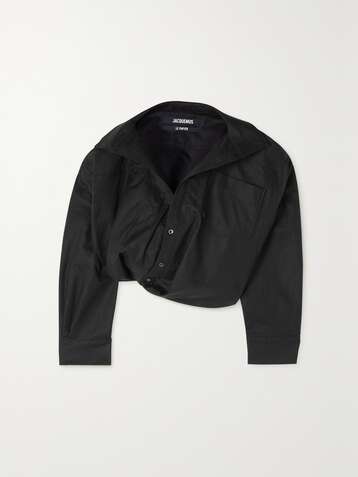 자크뮈스 셔츠 JACQUEMUS Mejean cropped asymmetric gathered cotton and linen-blend shirt,Black