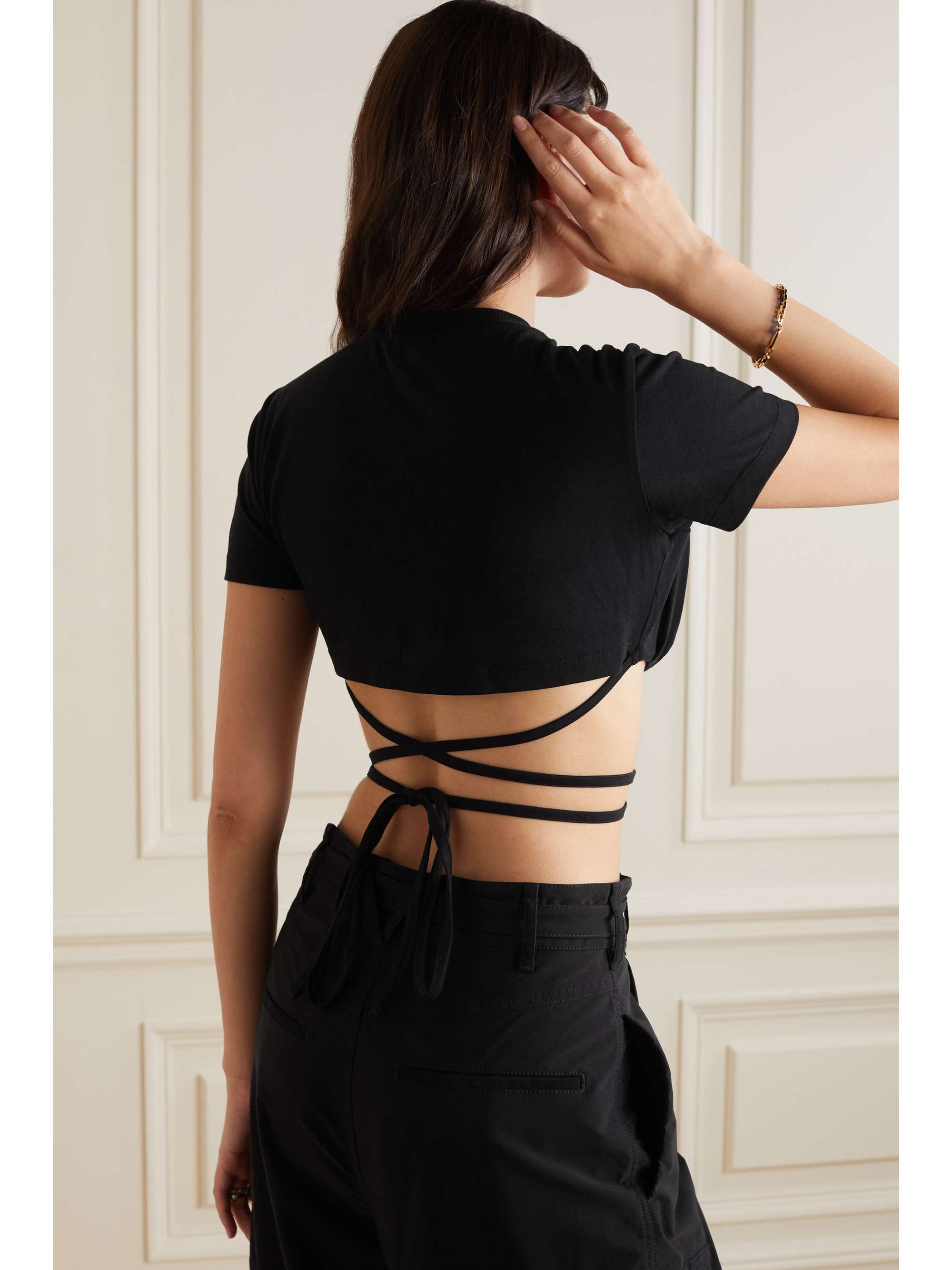 JACQUEMUS Baci cropped gathered organic cotton-jersey T-shirt