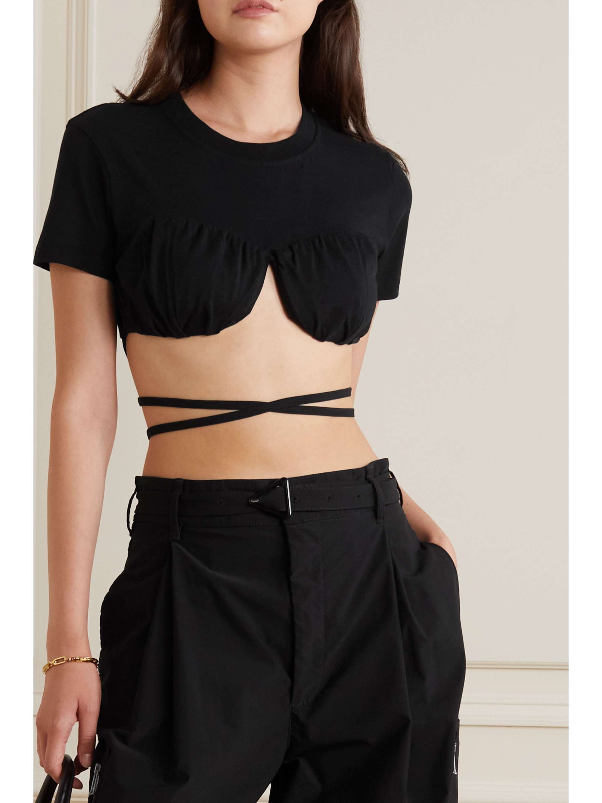 JACQUEMUS Baci cropped gathered organic cotton-jersey T-shirt