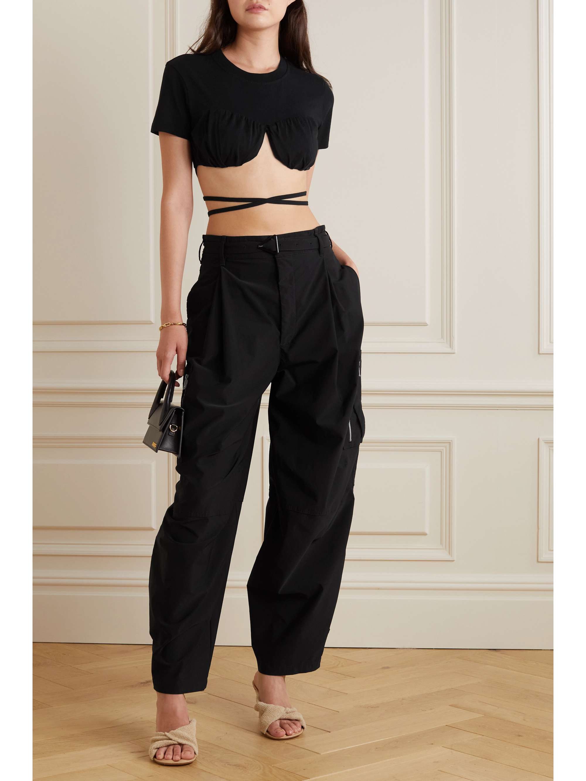 JACQUEMUS Baci cropped gathered organic cotton-jersey T-shirt