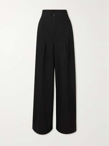 자크뮈스 팬츠 JACQUEMUS Santon grosgrain-trimmed distressed wool-blend wide-leg pants,Black